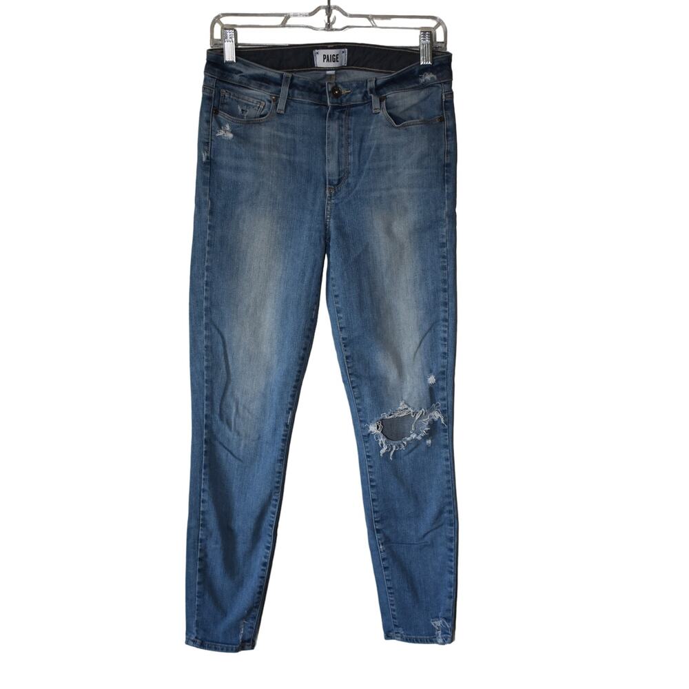 PAIGE Hoxton Ankle Blue Distressed Jeans Size 27 - Picture 2 of 6